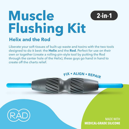 RAD 2-in-1 Muscle Flushing Kit - Includes Exercise Foam Roller & Massage Roller Stick - Deep Tissue Massage Roller - Muscle Foam Roller for Myofascial Release, Mobility, & Recovery