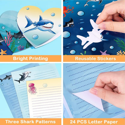 Kids Writing Paper and Envelopes - Shark Letter Writing Set for Kids Writing Paper Set Boys Stationery Set Teen Penpal Kit Ocean Paper Letter Writing Set with Envelopes and Writing Pen