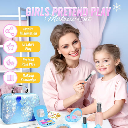 INNOCHEER Pretend Makeup for Toddlers, Fake Play Makeup for Little Girls, Frozen Toy Makeup Set for Girls, Birthday Christmas Princess Gifts Toddler Girl Toys Age 2 3 4 5 6 7 8 (Not Real Makeup)