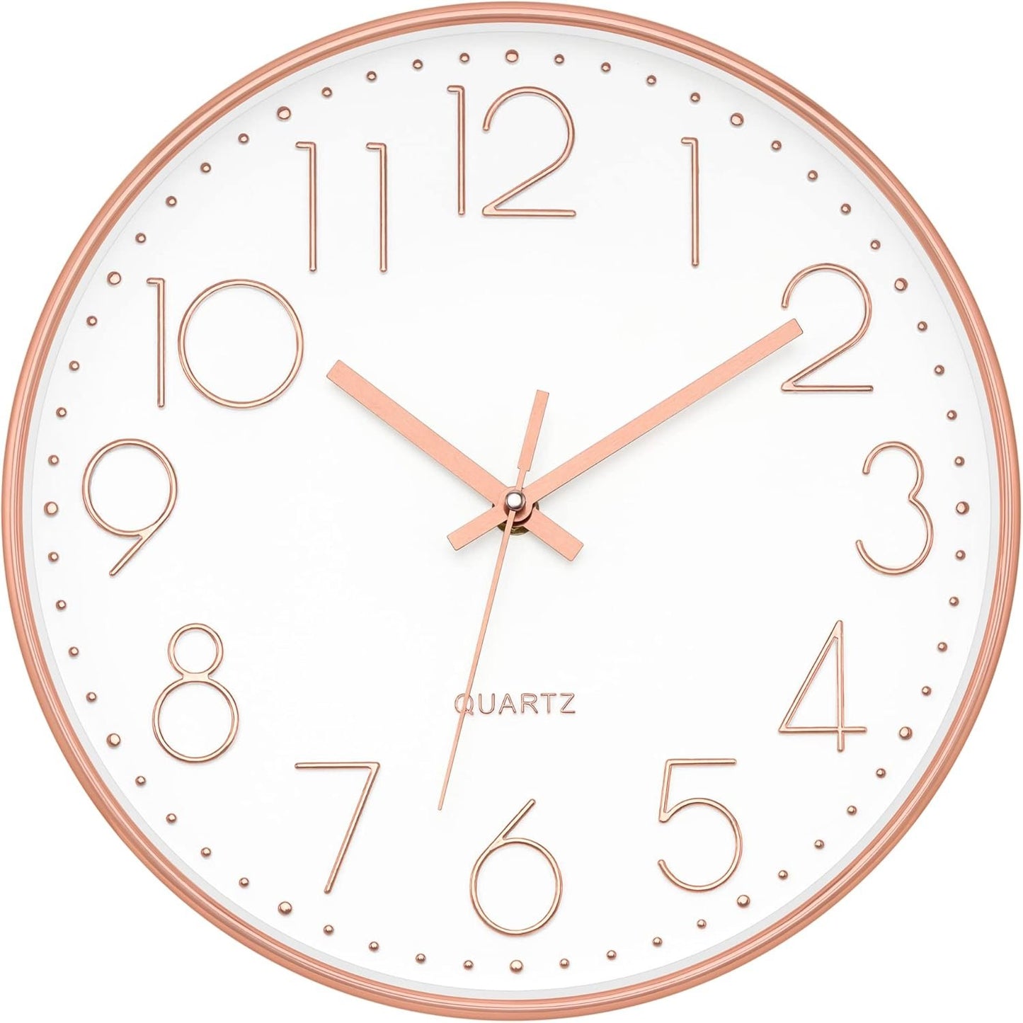 Foxtop Modern Wall Clock 12 Inch Non-Ticking Rose Gold Wall Clock Silent Battery Operated Round Quartz Clock for Living Room Bedroom Home Office School Decor
