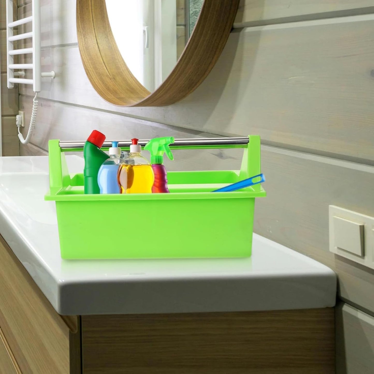 Cleaning Basket With Handle, Household Supplies Organizer, 15.75x10.04x8.27 Inches Large Capacity Lightweight Tool Box, Cleaning Device Carrier, Storage Bin For Dorm, Women, Men