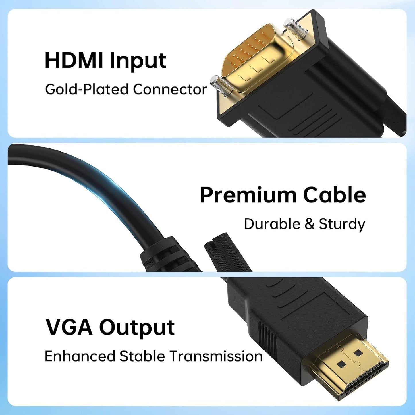 Unidirection HDMI to VGA Cable 1.8M, 1080P 60Hz Non-bidirectional HDMI to VGA Adapter, HDMI Output to VGA Input Converter Cord Male to Male for Computer, Desktop, Laptop, PC, Monitor, Projector, HDTV
