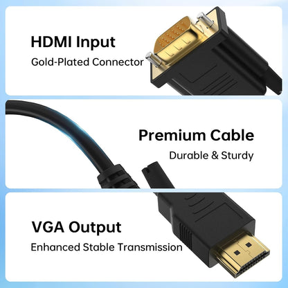 Unidirection HDMI to VGA Cable 1.8M, 1080P 60Hz Non-bidirectional HDMI to VGA Adapter, HDMI Output to VGA Input Converter Cord Male to Male for Computer, Desktop, Laptop, PC, Monitor, Projector, HDTV