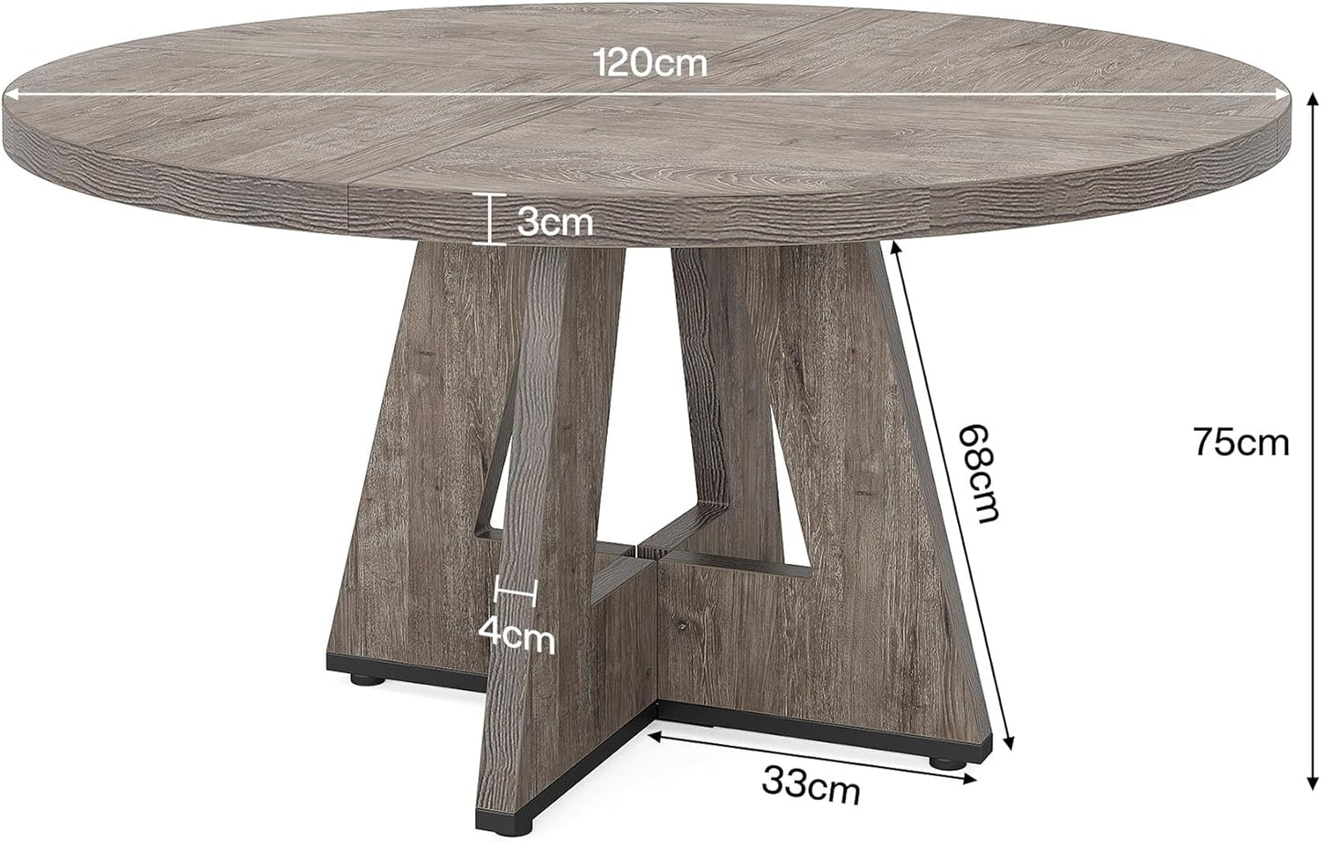 Tribesigns Round Dining Table for 4, 47 Inch Grey Kitchen Table Large Dinner Table Farmhouse Wood Kitchen Dinning Table for Dining Room Kitchen,Living Room (Chairs not Included)