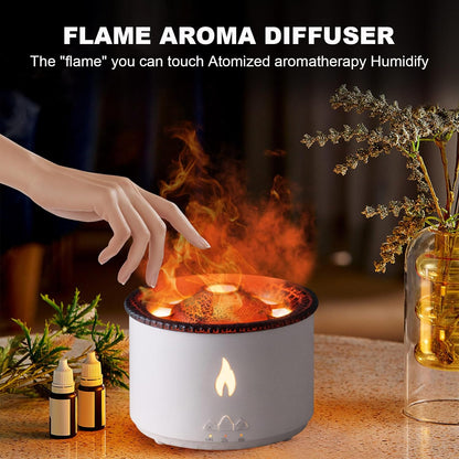 MINGPINHUIUS Volcano Flame Aroma Diffuser: 360ml Aromatherapy Humidifier Jellyfish/Flame 2 Mist Mode Air Humidifier Remote Control Super Quiet Oil Cold Mist Diffuser for Gym(Double Color Flame)