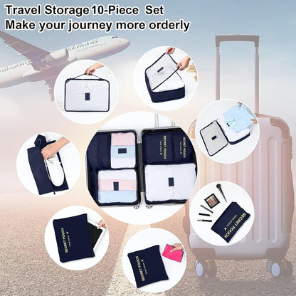 Wirvyuer 7-Piece Waterproof Packing Cube Set Travel Organizer 7 Pieces Cube Travel Organizer Multifunctional Travel Organizers Bags Travel Essentials for Suitcases Navy Blue
