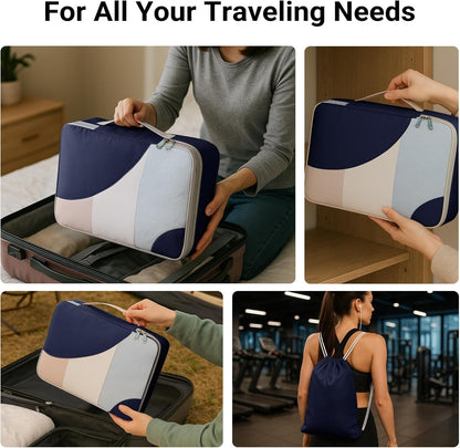 TOP G 9-Piece Packing Cubes Set for Travel â€“ 4 Sizes (XL, L, M, S) Luggage Organizer Bags with Passport Holder for Carry-On Suitcases and Travel Accessories Navy