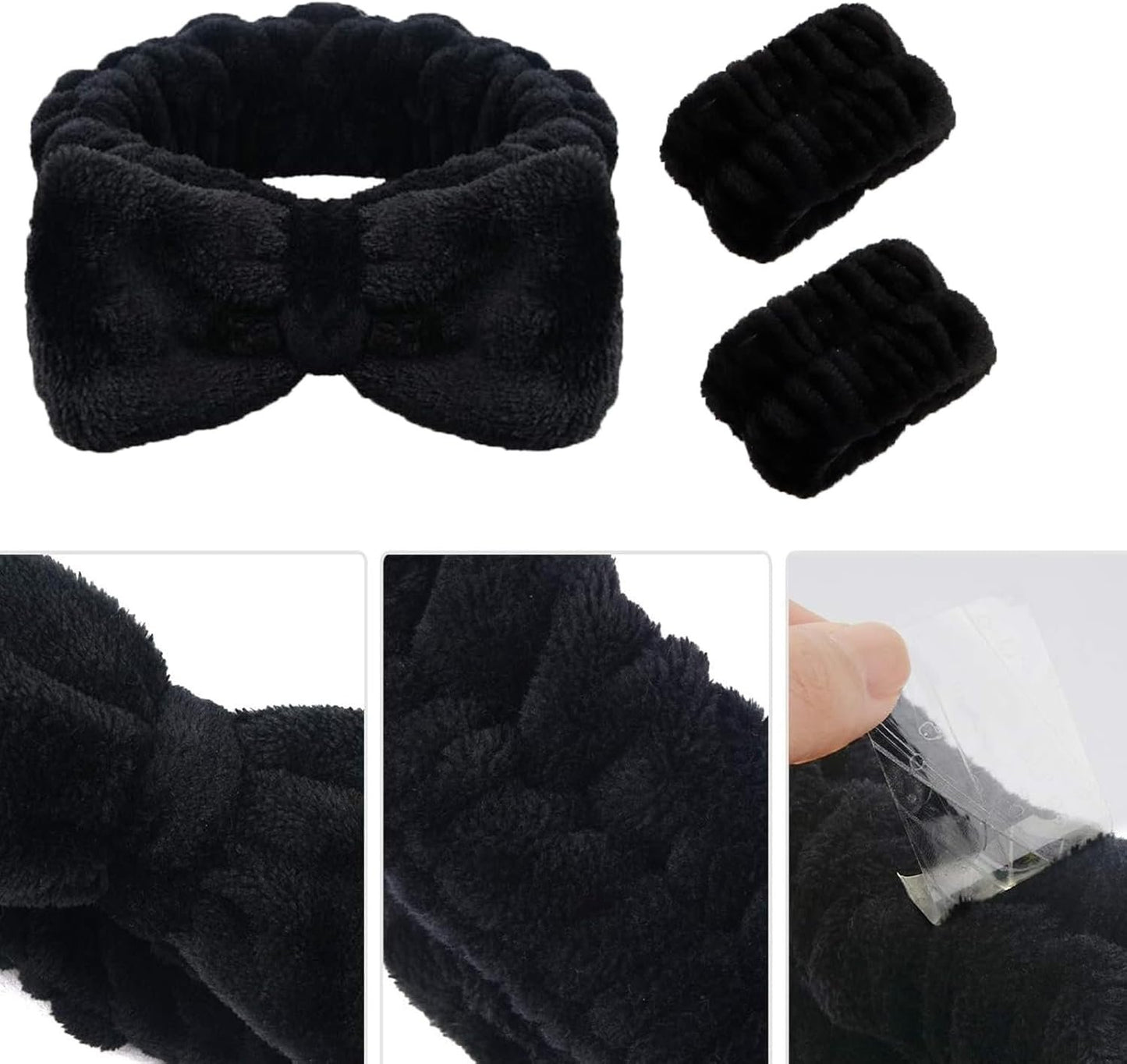 Cozy Manor Skincare Headband Spa Headband for Women Cute head band for washing face Soft Elastic Skin Care Headband and Wristband Set
