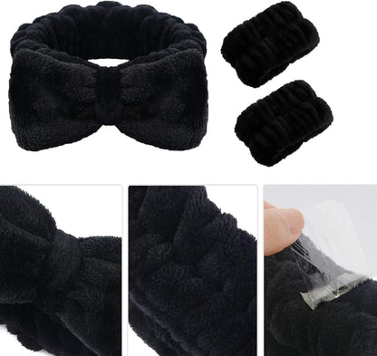 Cozy Manor Skincare Headband Spa Headband for Women Cute head band for washing face Soft Elastic Skin Care Headband and Wristband Set