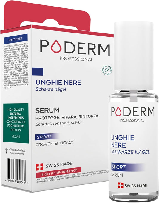 PODERM - Black and processed nails | Anti-haematoma, antifungal, antibacterial and restorative foot care | Professional foot / hand care | Quick and easy | Swiss made