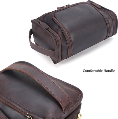 Polare Full Grain Leather Toiletry Bag Travel Dopp Kit Makeup Cosmetic Organizer Shaving Kit Wash Case with Hanging