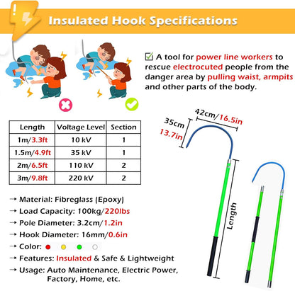 Rescue Hook Stick Electrical Safety Commercial High Voltage Insulated Rescue Hook, Anti-Electrocution Fire Electrical Safety Pole Tool Life-Saving Rod with Non-Slip Handle, for Power Station/Factory E