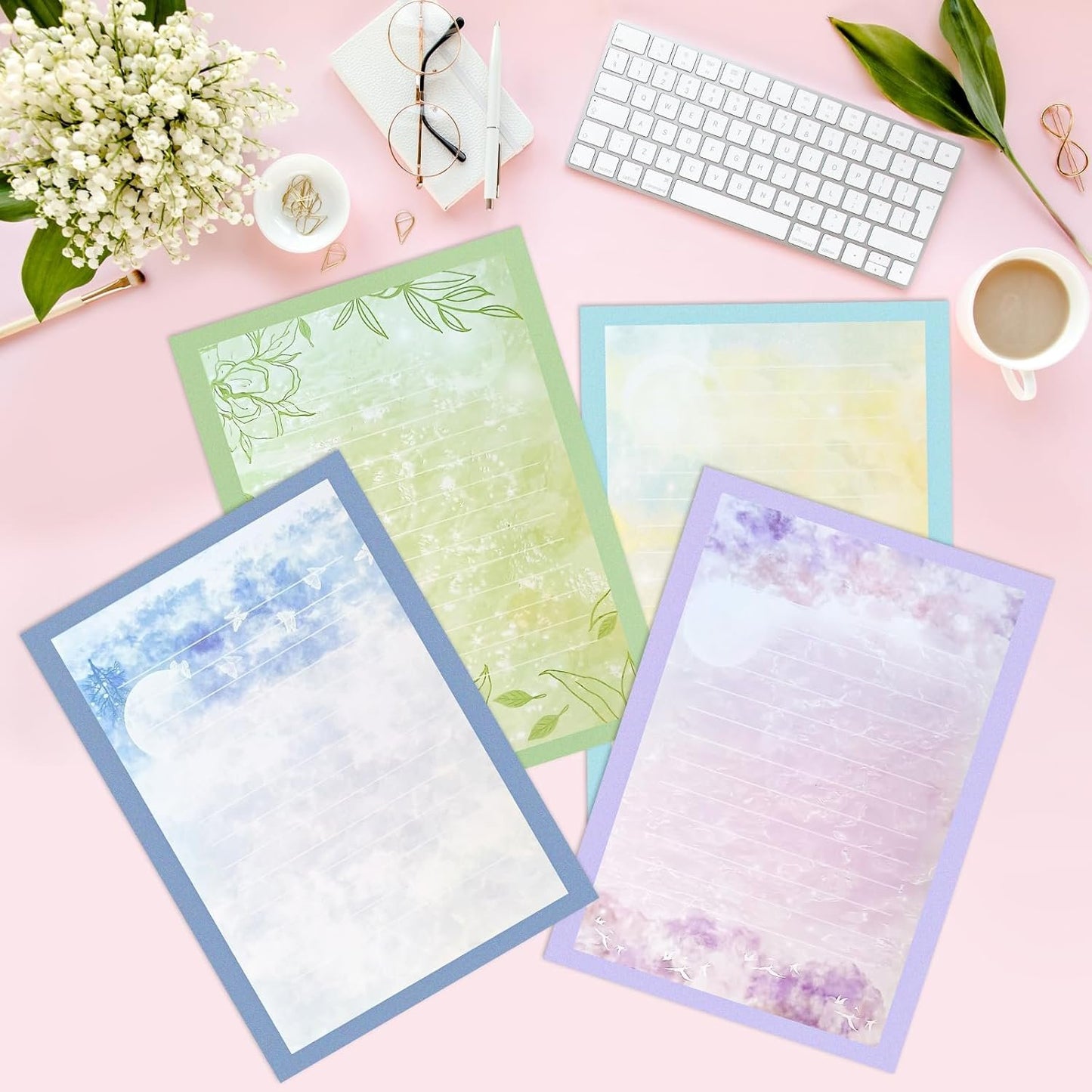 IMagicoo 40 Lined Writing Stationery Paper with 20 Envelopes, Beautiful Sky Designs for Writing Letter, Notes, Invitations, 4 Different Style (9.4 x 6.6)