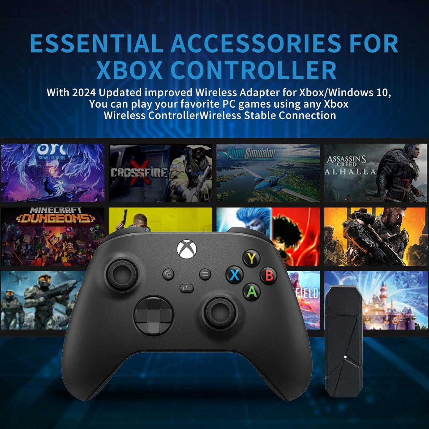 TECTINTER Wireless Adapter for Xbox One Controller & Xbox one X/S&Xbox One Elite Series Controller,USB Wireless Gaming Receiver Adapter for Windows 11/10/8.1/8/7