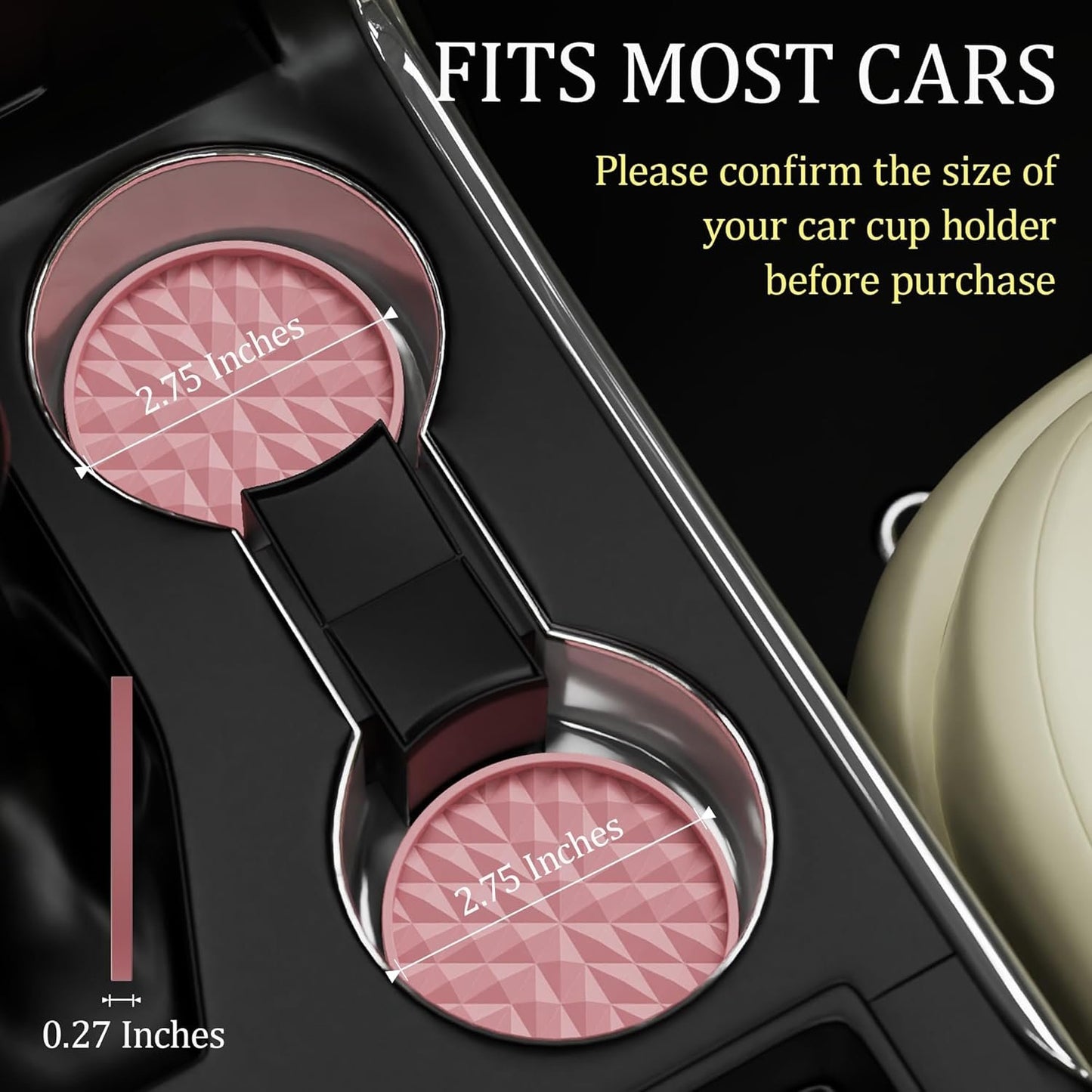 Wingcases Car Coasters Silicone(4 Pack,7cm, Soft Pink) Girl Women Non Slip Mats, Embedded Interior Car Accessories, Cup Holders Insert Coasters Decor