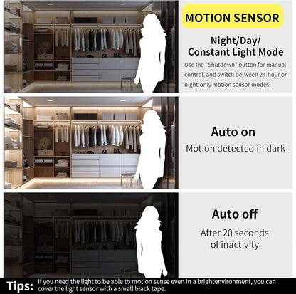 Clearhill 5V COB LED Strip Lights with PIR Movement Sensor 2Packs,Time-Delay and Brightness Adjustable,Two Power Supply Options: Batteries(Not Included) or USB,9.84FT/3M,Warm White 3000K,for Cabinet
