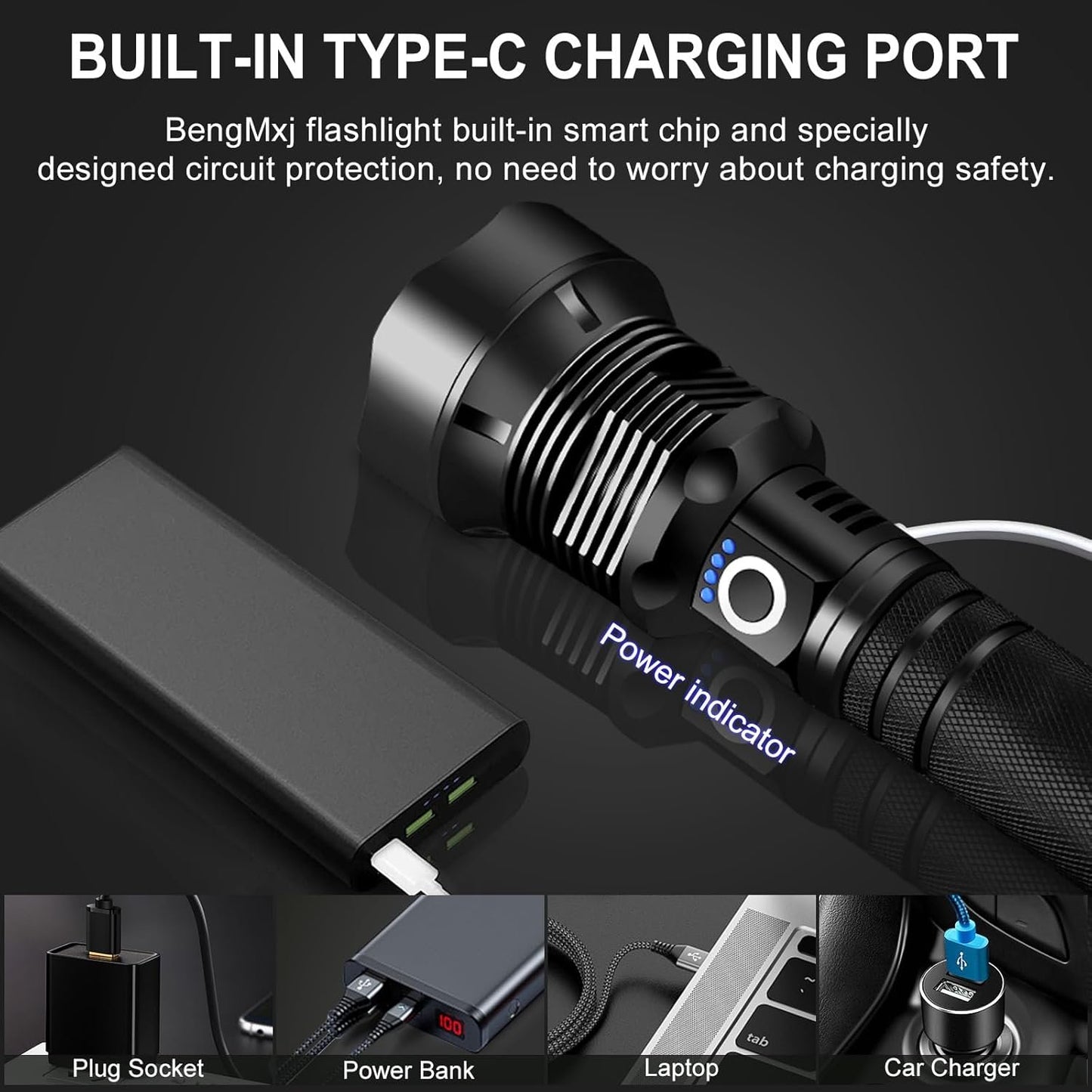 Rechargeable LED Flashlights, 990000 High Lumens Super Bright Flashlight, Tactical XHP90 with 5 Modes, Zoomable, Military Grade Waterproof Flashlights for Emergencies, Camping