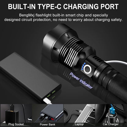 Rechargeable LED Flashlights, 990000 High Lumens Super Bright Flashlight, Tactical XHP90 with 5 Modes, Zoomable, Military Grade Waterproof Flashlights for Emergencies, Camping
