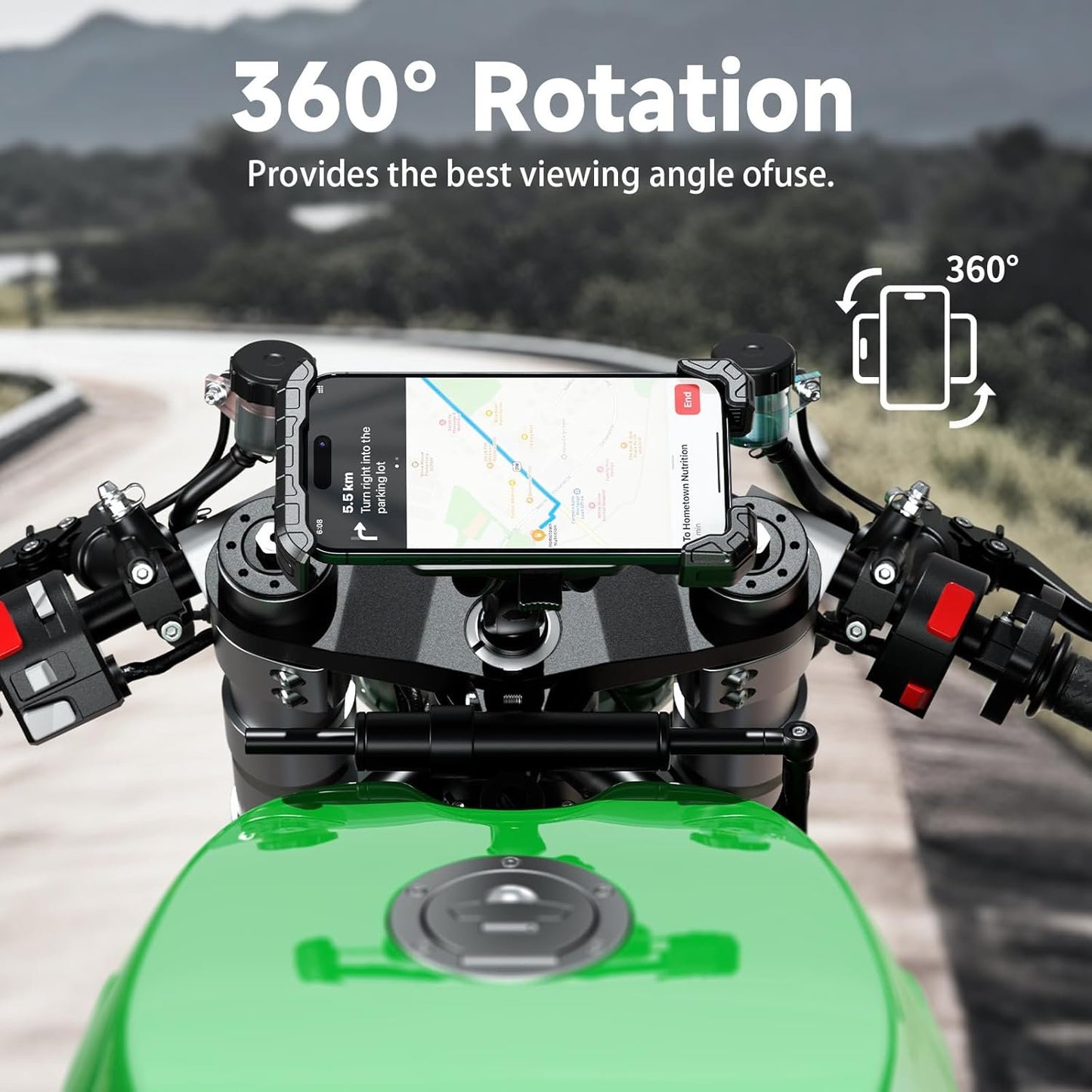 Kewig Motorcycle Fork Stem Phone Mount Holer with Vibration Dampener, Anti-Theft Motorcycle Phone Mount, [1s Lock & Release] Fits for Fork Stem 12-25.4mm in Diameter, for 5.5-7.2" Cellphones