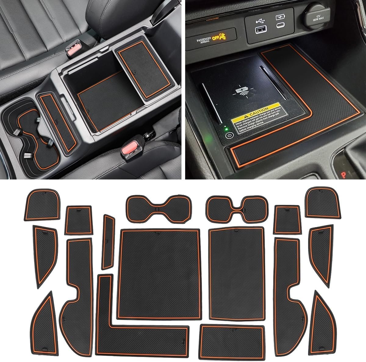 Auovo Anti-Dust Mats Compatible with Honda CRV CR-V 2023 2024 Door Slot Pad Car Interior Automotive Accessories Center Console Liners Cup Holder Liners(17PCS/Set) (Orange) (Updated),(TP-CRV23)