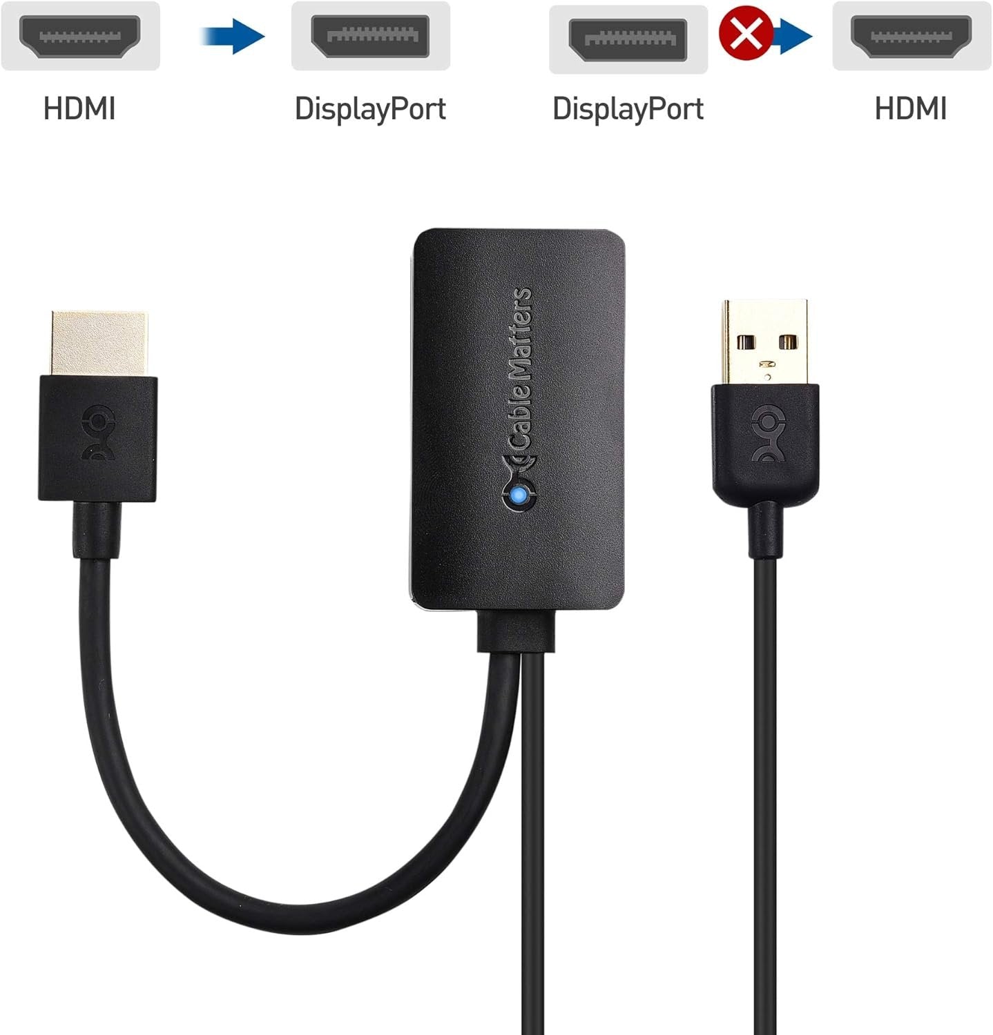 Cable Matters 4K HDMI to DisplayPort Adapter, HDMI to Display Port, HDMI Male to DP Female Adapter