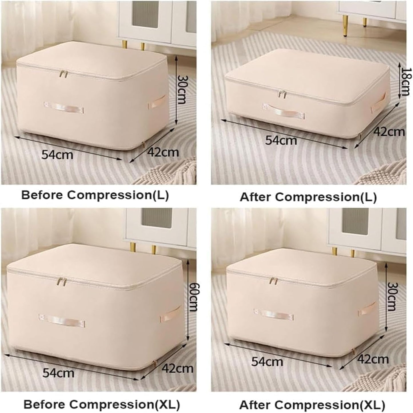 Ultra Space Saving Self Compression Organizer, Self Compression Bag, Self Compression Packing Cubes, Expandable Packing Organizers, Heavy Duty Moving Bags, Storage Tote for Space Saving (Beige, XL)