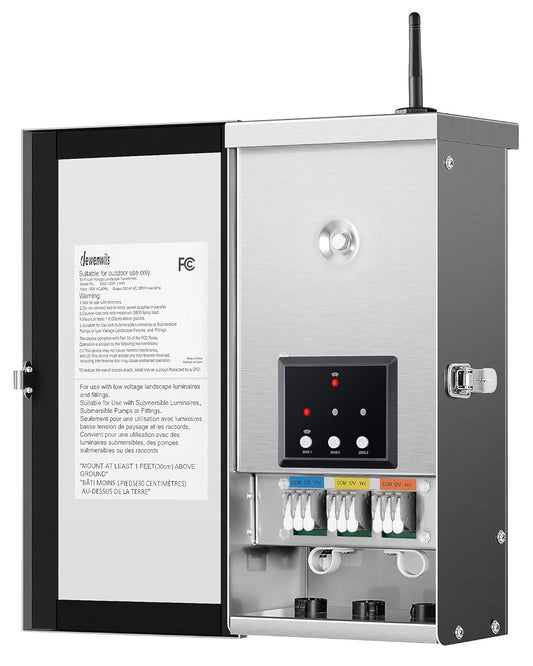 DEWENWILS 300W Wi-Fi Low Voltage Landscape Transformer with 3 Zones, 2.4GHz Smart Low Voltage Transformer, 120V AC to 12V/14V AC, Landscape Lighting Transformer for Outdoor Lights, LED Lights