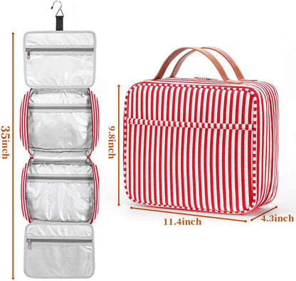 Hanging Travel Toiletry Bag, Large Capacity Cosmetic Waterproof Makeup Organiser for Women wit 4 Compartments 1 Sturdy Hook Travel Accessories Kit for Bathroom Shower（Red）