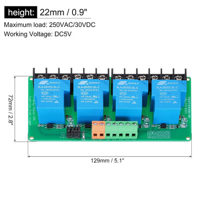 MECCANIXITY 1 Pcs DC 5V 4 Channel Relay Module Switch Boards Shield 30A High or Low Level Trigger for Electronics Industrial Home Automation