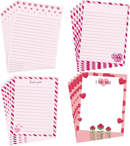 48 Pcs Valentine's Day Stationery Letter Sweet Love Heart Writing Paper - 8.5 x 11 Inch Pink Letter Writing Paper Set for Valentine's Day,Wedding,Anniversary & Crafting 4 Designs (Pink)
