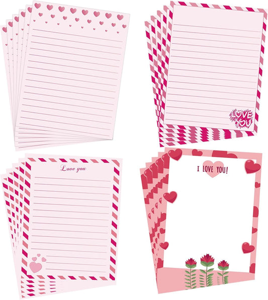 48 Pcs Valentine's Day Stationery Letter Sweet Love Heart Writing Paper - 8.5 x 11 Inch Pink Letter Writing Paper Set for Valentine's Day,Wedding,Anniversary & Crafting 4 Designs (Pink)