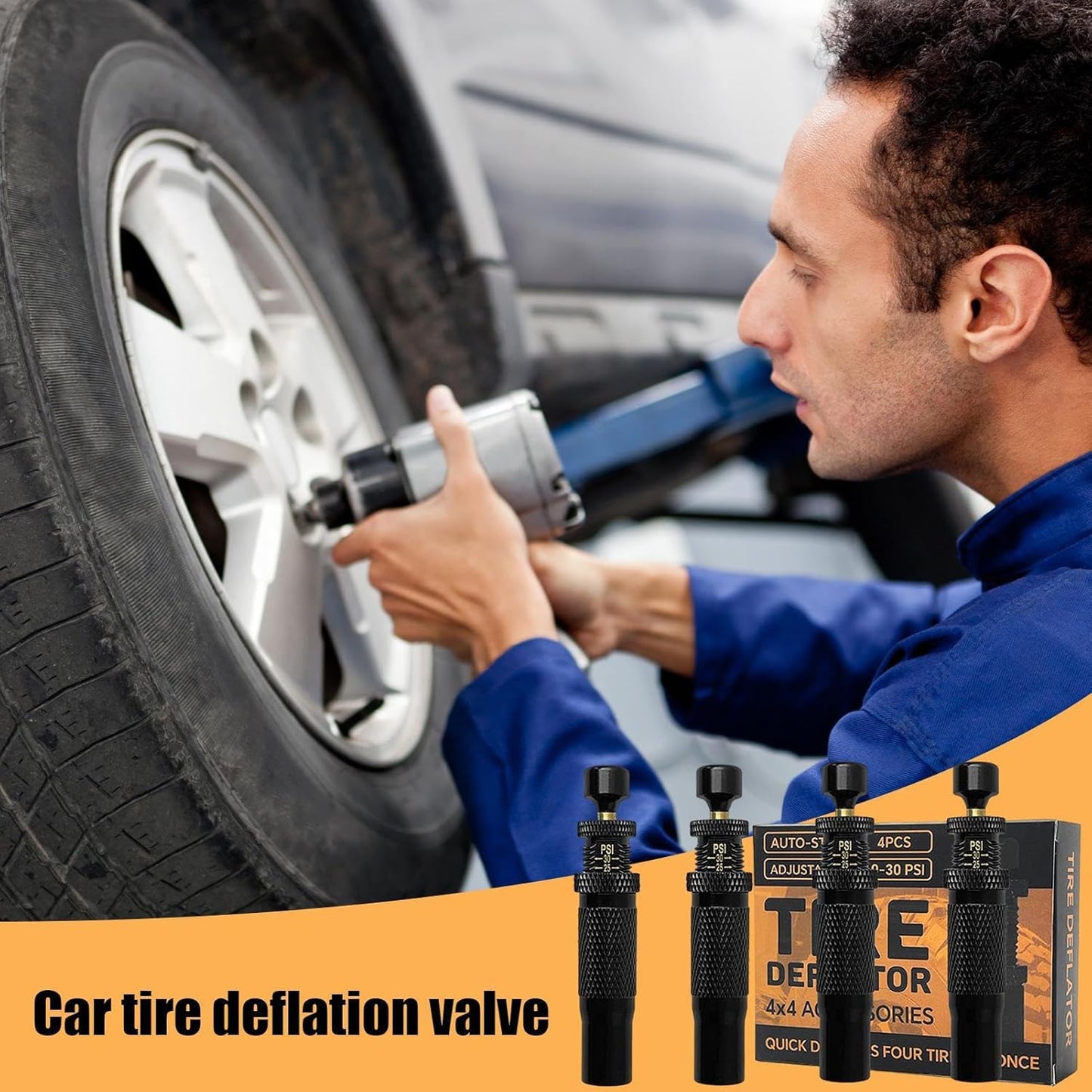 4 Rapid Tire Deflator Set with Valve, Portable Car Truck Adventure Gear for Motorcycle, Bike Maintenance, Outdoor Camping, Beach Trips, Garage, Home, Vehicle Travel Use
