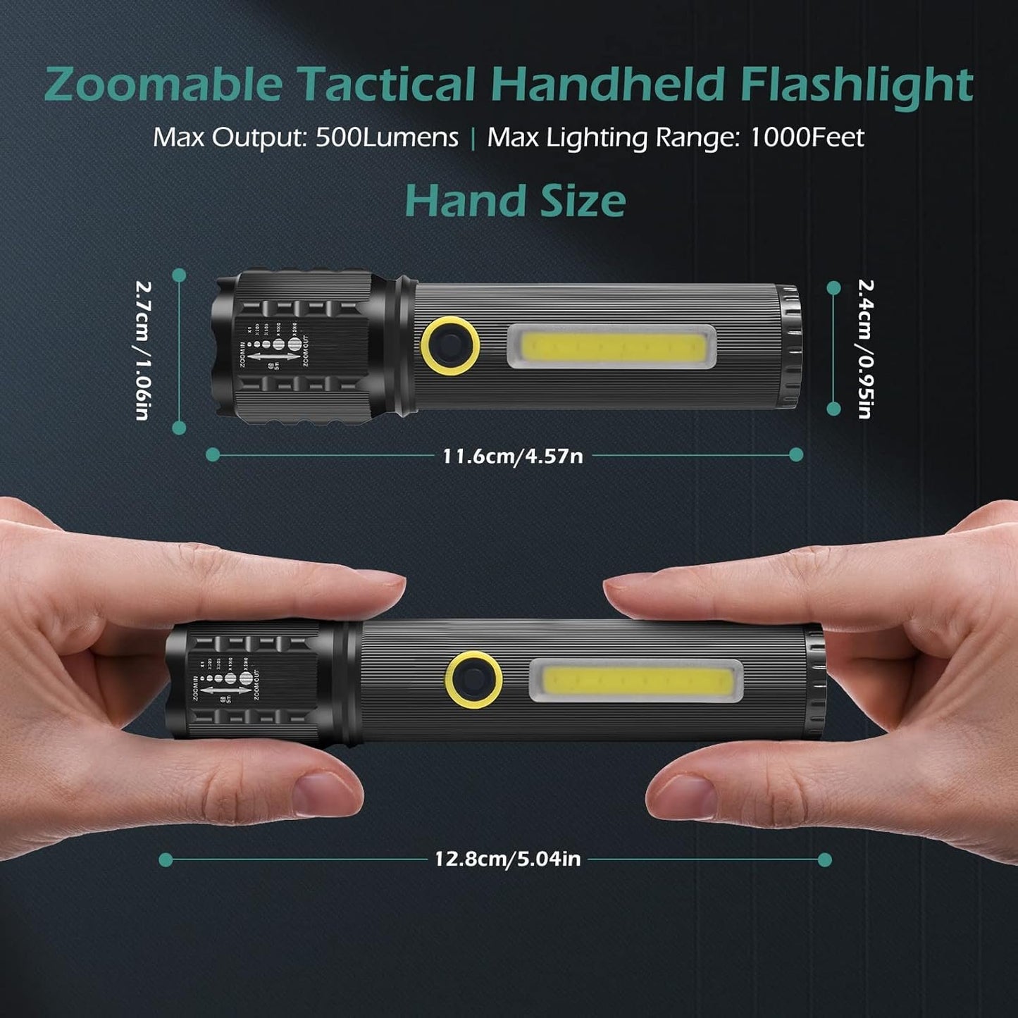 GeeRic LED Tactical Flashlight, 2 Pack Handheld Flashlights 3 Modes, Zoomable Adjustable Lightweight Pocket Size Bright Flashlights, Emergency Rechargeable LED Flashlight, Survival Flashlights, Black