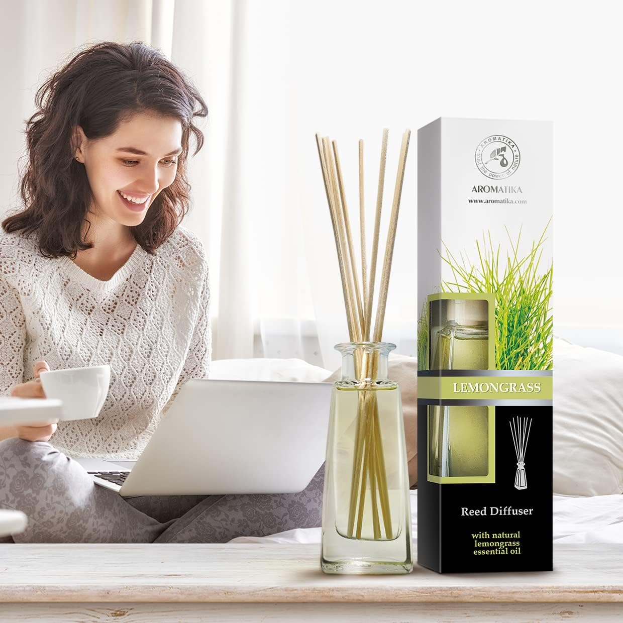 Reed Diffuser Lemongrass 100ml with Rattan Sticks - Room Diffuser - Home Fragrance - Aromatherapy Air Freshener - Scented Diffuser