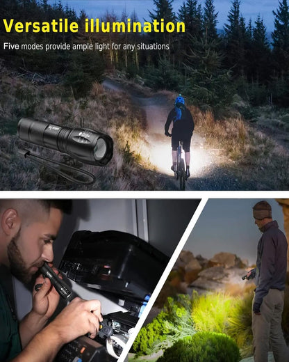 wowlite Tactical Flashlight, Wowlite Ultra Bright XML T6 LED Torch with 5 Light Modes & Adjustable Focus for Emergency Camping Hiking (2 Pack)