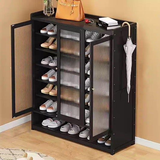 Generico Scarpiera Sottile in Rattan per l'ingresso | Organizzatore in Legno Nero con 3 Ante | Elegante Mobile per Camera da Letto | Design salvaspazio (88×32×95 cm)