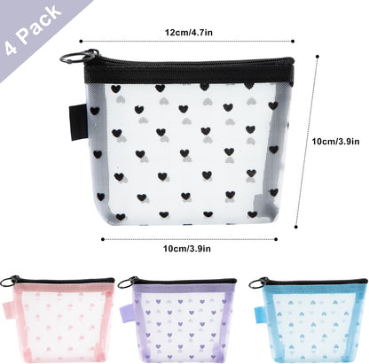 Mini Mesh Bags with Zipper, 4 Pieces, Small Clutch Make Up Transparent Cosmetic Bag for Girls Organization Toiletries Travel (Black/Purple/Blue/Pink), ['Black', 'Lila', 'Blue', 'Pink']