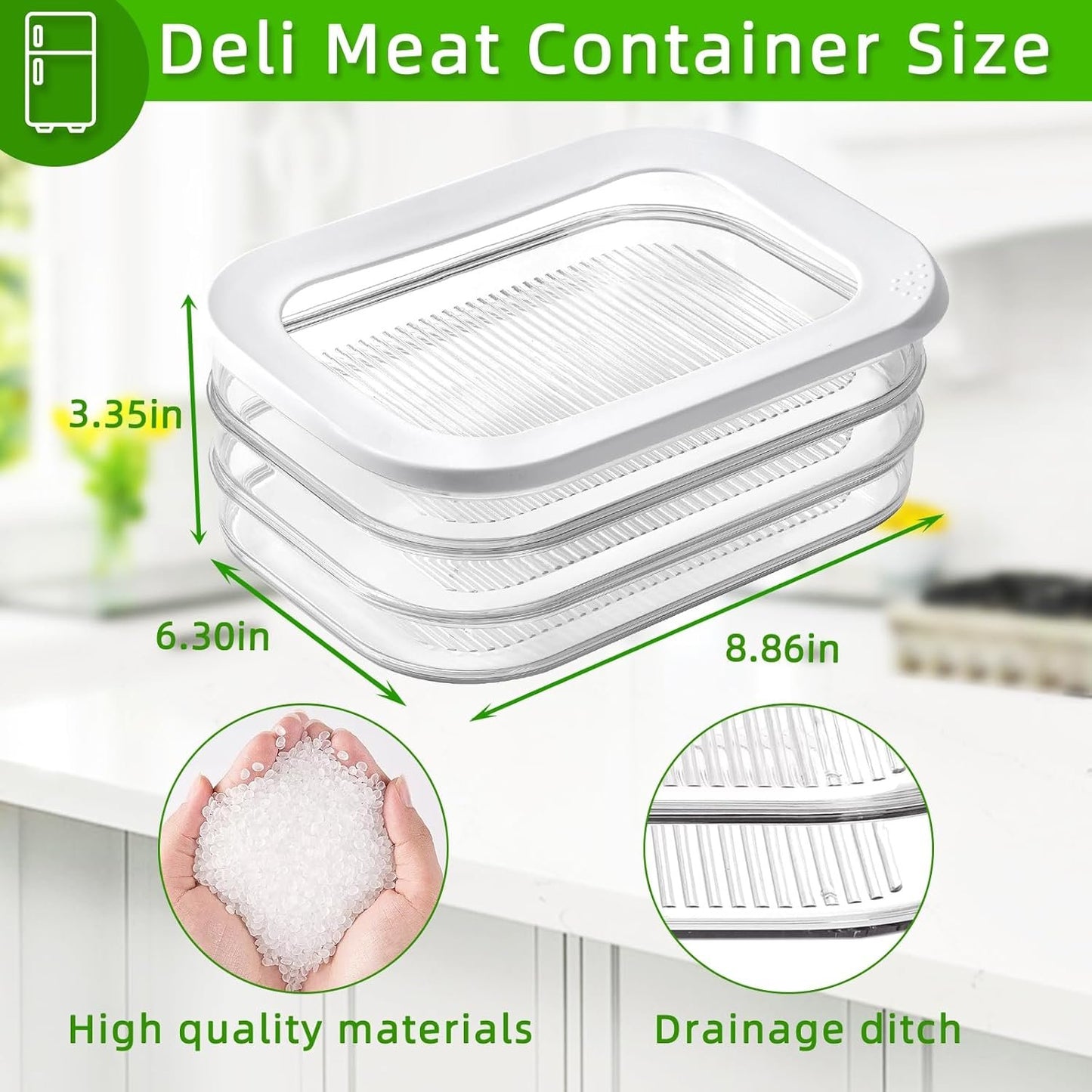 Deli Containers with Lids - Deli Containers for Refrigerator, Storage Box for Fridge - Cheese,Bacon,Meat,Fruit & Veggie Storage Containers, BPA Free Stackable Fridge Organizers with 2 Lids & Clamp
