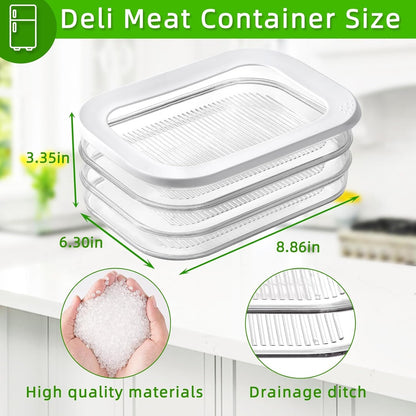 Deli Containers with Lids - Deli Containers for Refrigerator, Storage Box for Fridge - Cheese,Bacon,Meat,Fruit & Veggie Storage Containers, BPA Free Stackable Fridge Organizers with 2 Lids & Clamp