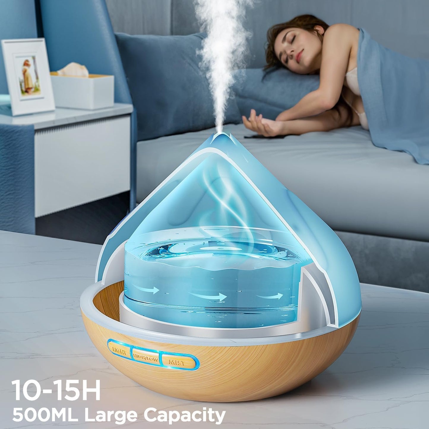 Aroma 500 ML Diffiser with Essential Oils Set, Essential Oil Diffuser with Remote Control, Humidifier with 14 Color Lights for Large Room, 4 Timer Setting, Auto Shut-Off