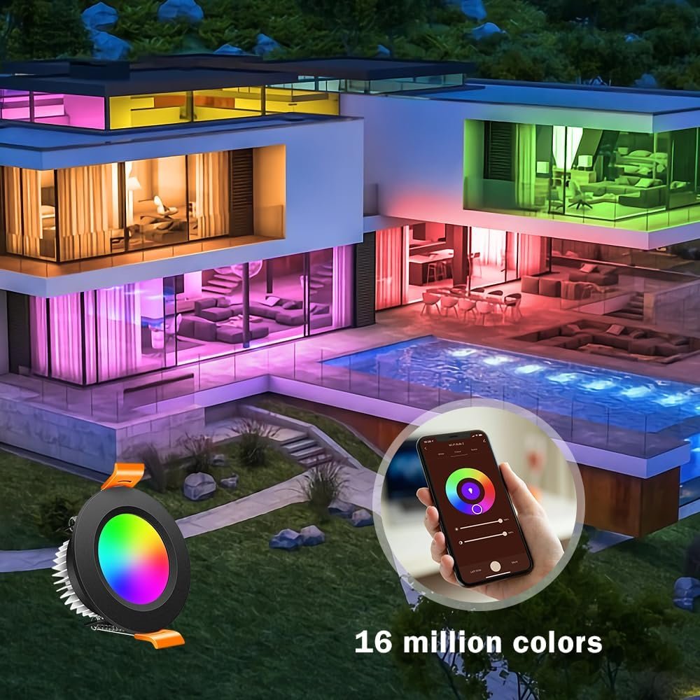 inShareplus 2 Inch Smart Recessed Lighting, 6 Pack WiFi Black LED Downlight 5W 120V, Dimmable RGBCW 2700-6500K Color Changing, Compatible with Alexa/Google, Ceiling Lights with LED Driver