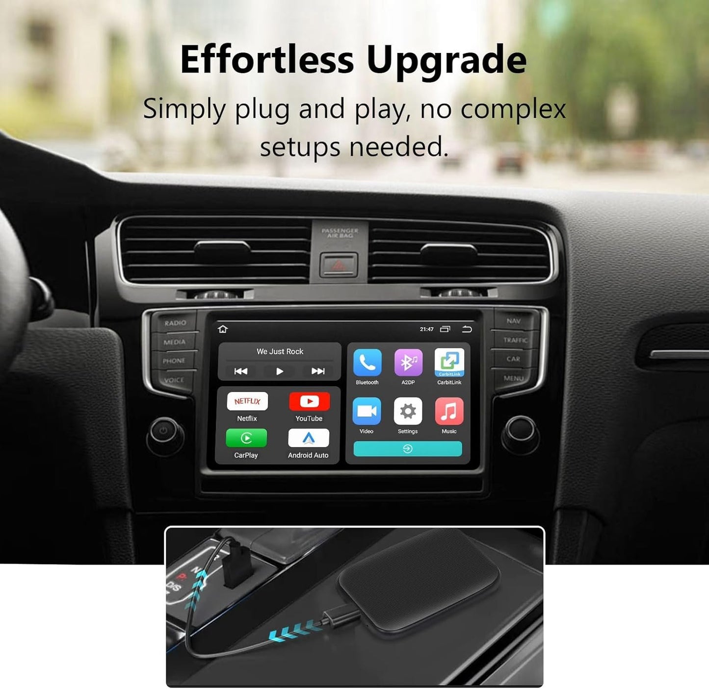 EONON Wireless CarPlay & Android Auto Adapter - Dual-Band WiFi, Bluetooth 5.0, Plug & Play for Cars with Wired CarPlay/Android Auto