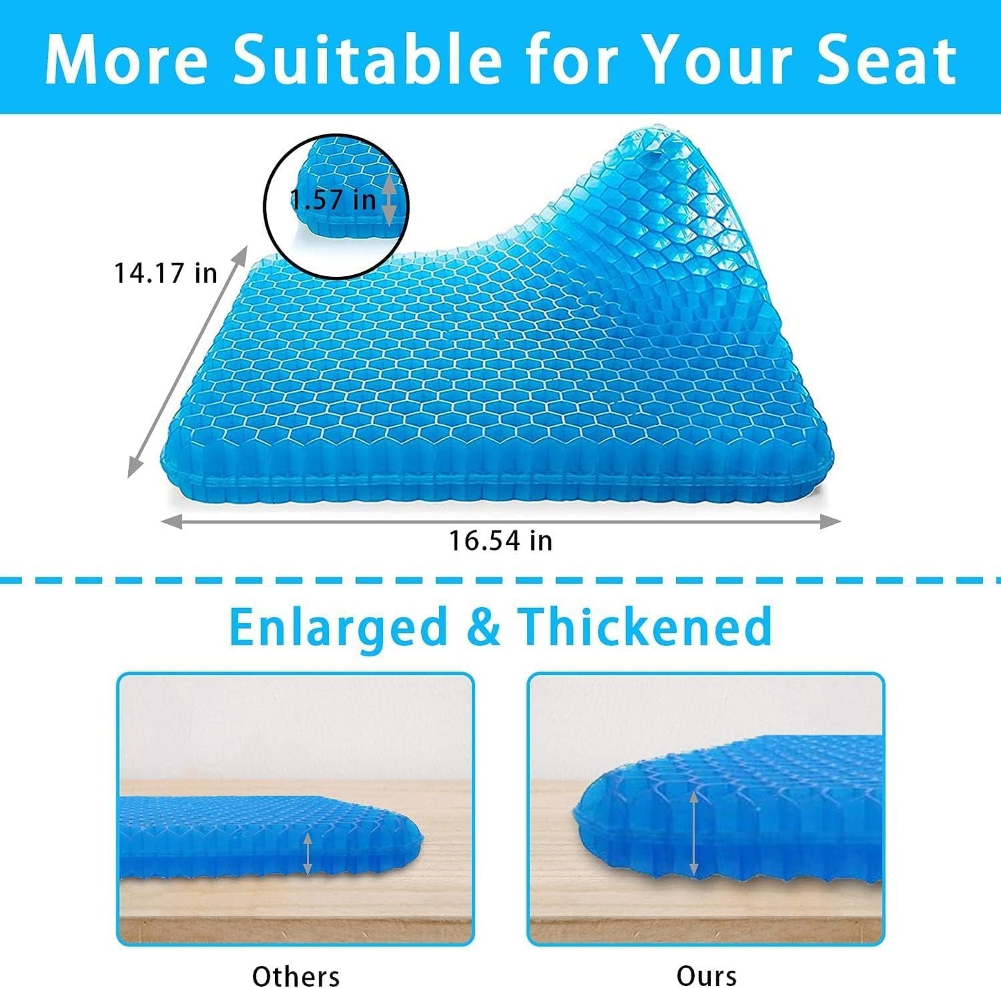 Gel Seat Cushion, ZIKO Ergonomic Design Egg Seat Cushion Wheelchair Cushion with Breathable Non-Slip Cover for Back Sciatica Pain Relief Long-Sitting Seat Cushion for Office Chair Car Wheelchair