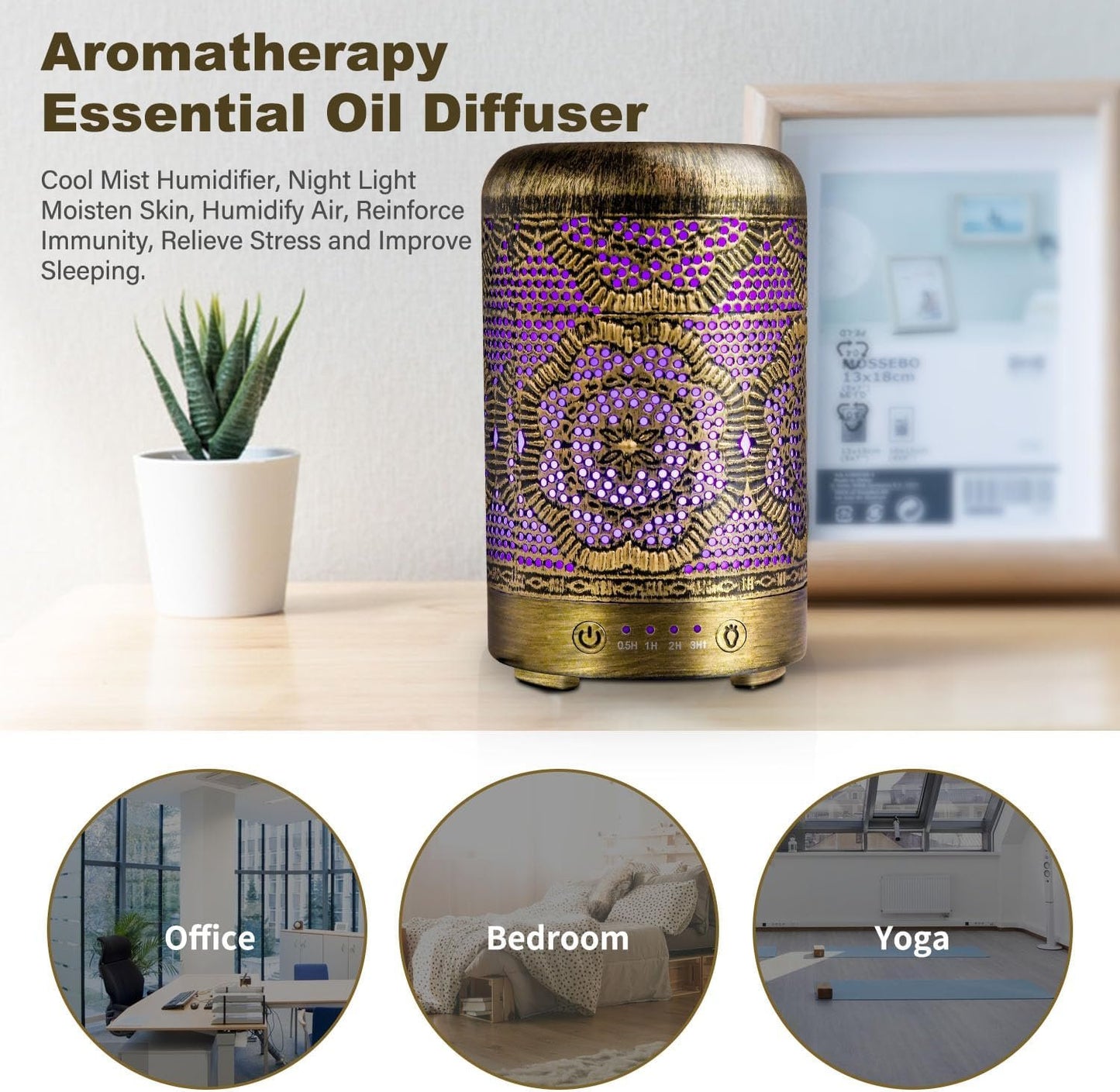 Diffuserlove Essential Oil Diffuser 100ml Aromatherapy Diffuser Cool Mist Humidifiers 7 Color LED Night Lights for Home Office Yoga 3.5 * 6Inchs