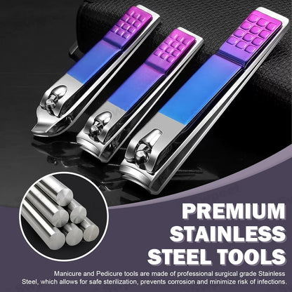 Swpeet 7Pcs Manicure Set Travel Nail Clipper Kit Stainless Steel Beauty Kit Luxurious Leather Travel Case Contains Nail Cleaner Clipper Scissors Tweezers Ear Pick Nail File for Personal Care, Colorful