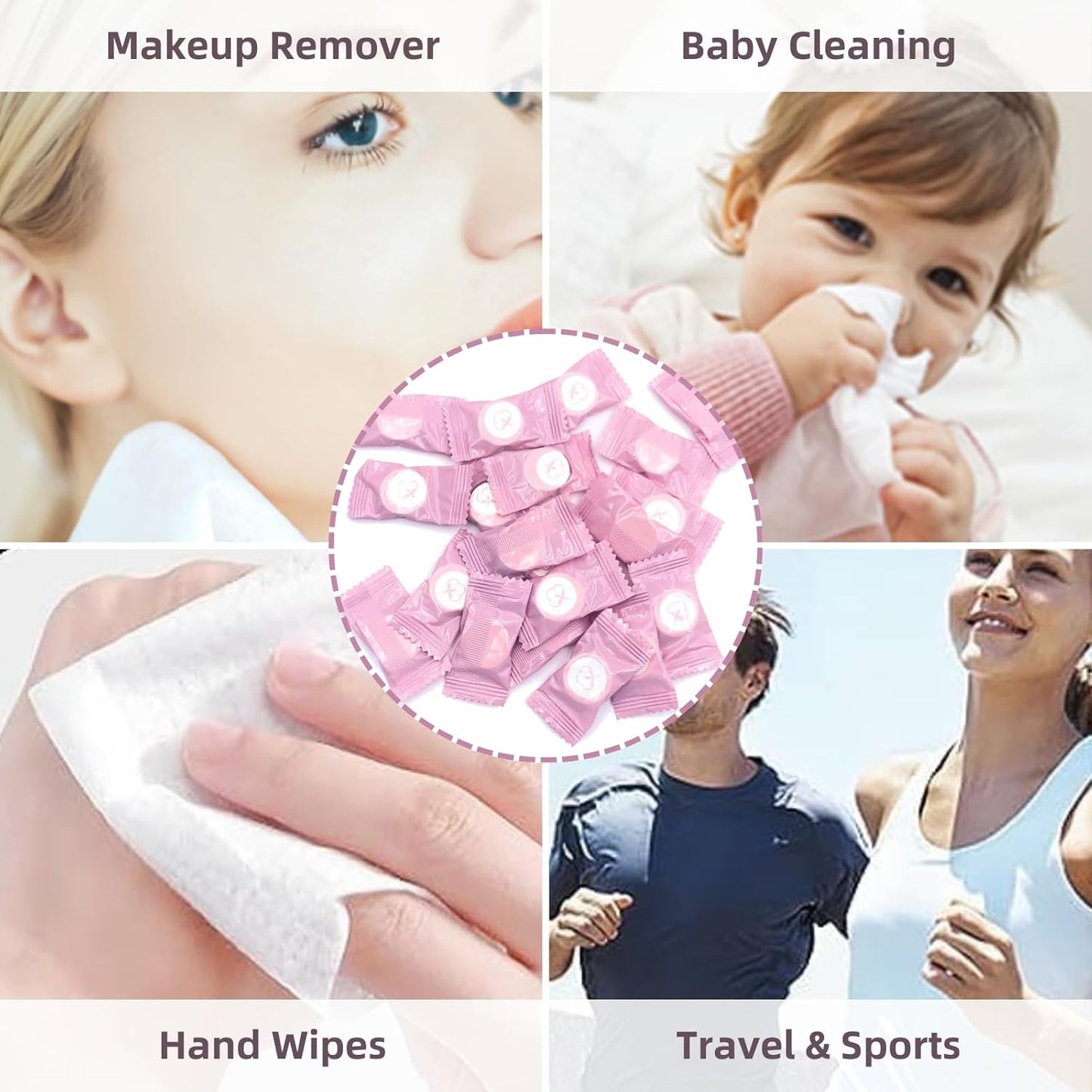 Compressed Towel 100 PCS Mini Tablets, JOMWEN Disposable Portable Cotton Face Towel, Soft Facial Washcloth for Travel, Camping, Hiking, Sport, and Other Outdoor Activities Pink