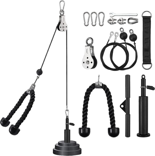 Fitness Pulley System, Pulley Cable Machine DIY Fitness Home Gym Equipment Workout Accessories with Tricep Rope, LAT Pull Down Bar, Gym Cable for Triceps Extensions, Biceps Curl, Forearm