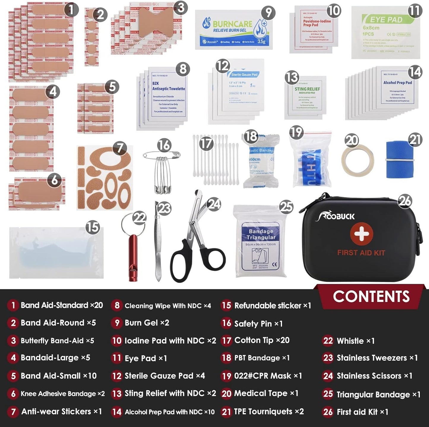 Roobuck First Aid Kit for Camping, Hiking & Backpacking â€“ Compact Travel Emergency Kit with Medical Supplies, Ideal for Outdoor Adventures & Road Trips