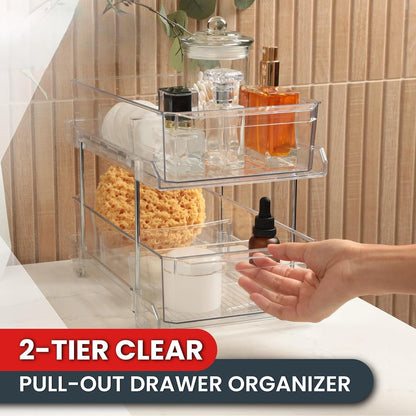 2 Sets of 2 Tier Clear Organizer with Dividers, Bathroom Organizers and Storage, Pull Out Under Sink Organizer, Closet Organizers and Storage, Kitchen Organizers and Storage
