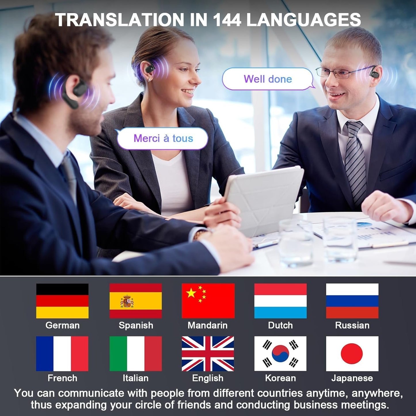 AI Translation Earbuds,144 Languages Real Time Translator,Bluetooth Wireless Instant Translation Headset Device for iOS and Android,Noise Reduction Open Ear Language Translation Headset (Light Yellow)